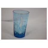 A Blue Glass Handpainted Tumbler