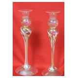 A Pair of New Orleans Glass Candlesticks