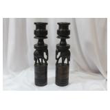 A Pair of Exotic Wood Elephant Candlesticks