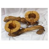 Lot of 2 Unusual Wooden Ashtray