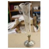 Sterling Base Etched Glass Stem Vase