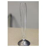Weighted Sterling Base Etched Glass Vase