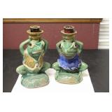 Lot of 2 His and Hers Frog Candle Sticks