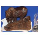 Carved Exotic Wood Bear with Cub