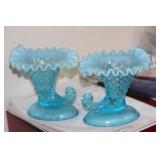 Pair of Opalescent Cornucopia Horn Vase