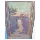 An Oil On Board 19th Century Waterfall - Unsigned