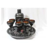 A Rare Chinese Lacquer Tray with Bottle and Cups