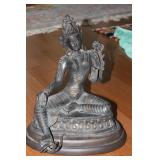 Antique Chinese Bronze God on Wood Base