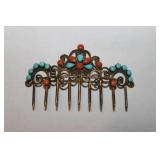 Chinese Coral / Turquoise Silver Hair Ornament