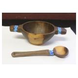 A Decorative Wooden Bowl and Spoon