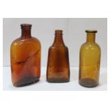 Lot of 3 Amber Glass Bottles