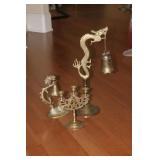 Lot of Three Chinese Brass Candle Sticks