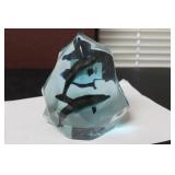 A Lucite Paperweight/Sculpture of Dolphins