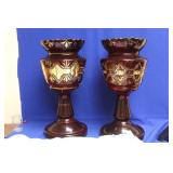 Lot of 2 Ruby Red Glass Urn