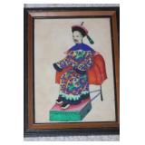 Antique Chinese Framed Pastel on Rice Paper