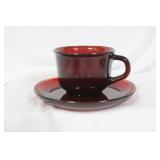 Ruby Red Glass Cup and Saucer