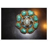 Chinese Filigree and Turquoise / Malachite Brooch