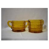 An Amber Glass Set of Cream and Sugar Container
