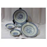 Lot of 5 Chinese Rice Pattern Bowls