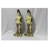 Pair of Beautiful Chinese Resin Seminude Figurines