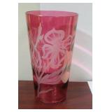 An Etched Cranberry Vase