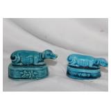 Pair of Chinese Turquoise Glazed Ceramic Dogs