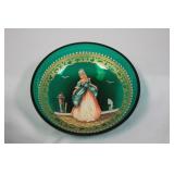 A Handpainted Green Glass Small Dish