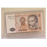 1987 Peru 100 Intis Bank Note
