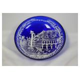 A Handpainted Blue Glass Small Dish