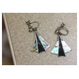 Sterling, Enamel and Mother of Pearl Earrings