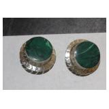 Sterling and Malachite Clip Earrings