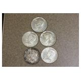 Lot of 5 Silver Kennedy Halves