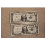 Lot of 2 1957 Blue Seal $1.00 Note