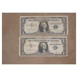 Lot of Two 1957 Blue Seal $1.00 Note