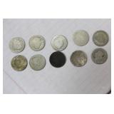 A Lot of 10 Worn or Cull V Nickels