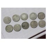 A Lot of 10 Worn or Cull V Nickels