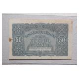 Very Rare 1917 Romanian 50 Bani Note