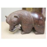 Wood Polar Bear Holding a Fish