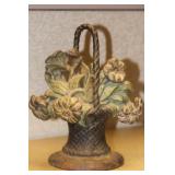 Antique Cast Iron Floral Basket Door Stopper