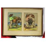 A Lot of Two Signed Gouache Watercolor Painting