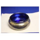 A Sterling and Cobalt Blue Glass Salt Container
