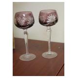 A Set of 2 Amethyst Color Cut Glass Goblets