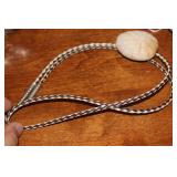 Signed Bennett Stone and Leather Bolo Tie