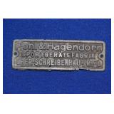 Antique/Vintage Pohl & Hagendorn Metal Label