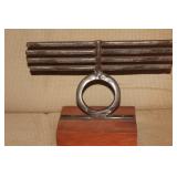 Signed Metal Sculpture on Wood