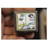 Antique Chinese Pewter Enamel Pill Box