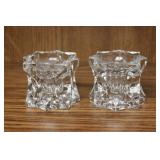 Pair of Glass Candle Holders - Unusual Cut Design