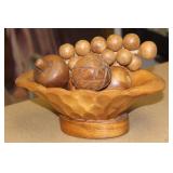 Wooden Fruit Bowl and Fruits