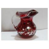 Silver Overlay Ruby Red Sterling and Glass Pitcher