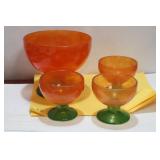 Lot of 4  Retro Orange and Green Glass Cup